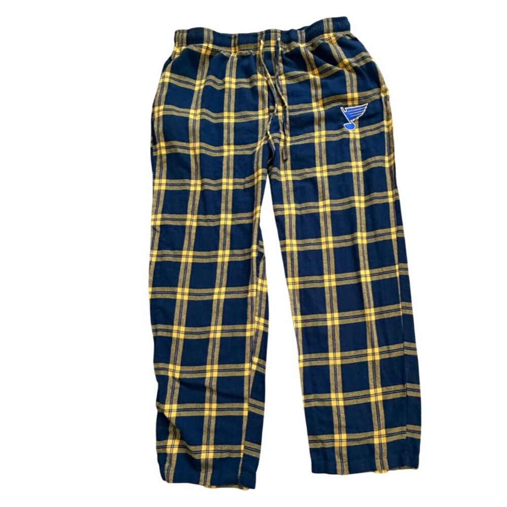 Concept Sports Adult Plaid NHL St. Louis Blues Lounge Pants-Yellow/Blue-Size XL